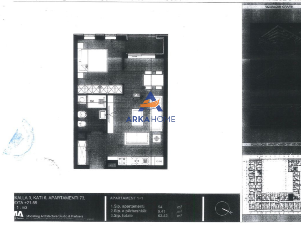 Tirane, shitet 1+1 Kati 1, 63 m² 44.394 € 