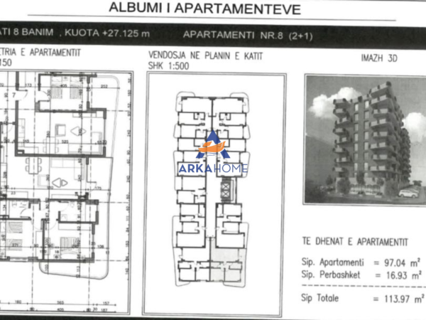 Tirane, shitet apartament 2+1+Ballkon Kati 8, 113 m² 91.176 € 