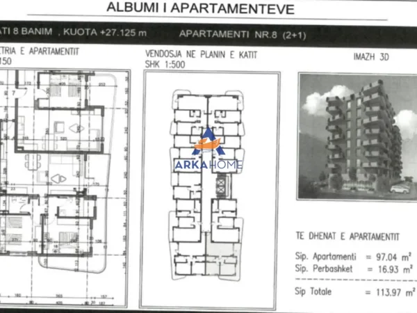 Tirane, shitet apartament 2+1+Ballkon Kati 8, 113 m² 91.176 € 