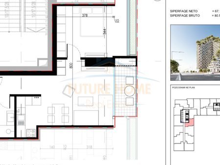 Tirane, shitet apartament 1+1 Kati 6, 80 m² 165.870 € 