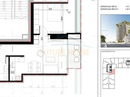 Tirane, shitet apartament 1+1 Kati 6, 80 m² 165.870 € 