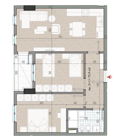 Tirane, shitet apartament 2+1+Ballkon Kati 7, 89 m² 98.260 € (Univers City, QTU)