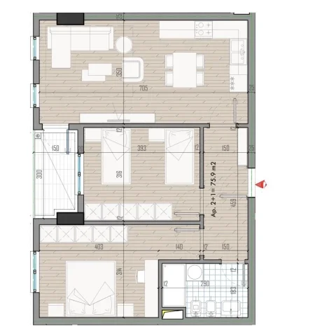 Tirane, shitet apartament 2+1+Ballkon Kati 7, 89 m² 98.260 € (Univers City, QTU)