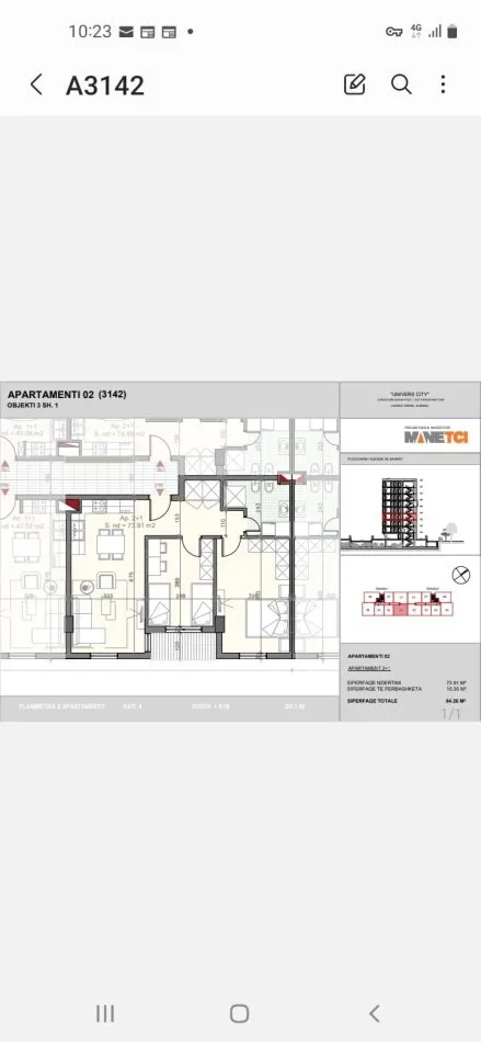 Tirane, shitet apartament 2+1 Kati 4, 84 m² 105.000 € (Univers City)