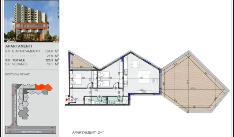 Tirane, shitet apartament 2+1 Kati 13, 125 m² 253.000 € (ZOGU I ZI)