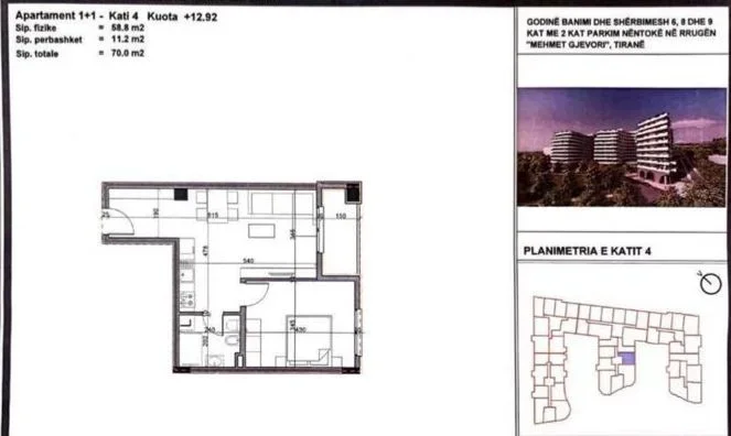 Tirane, shitet apartament 1+1+Ballkon Kati 4, 70 m² 80.000 € (PASKUQAN)