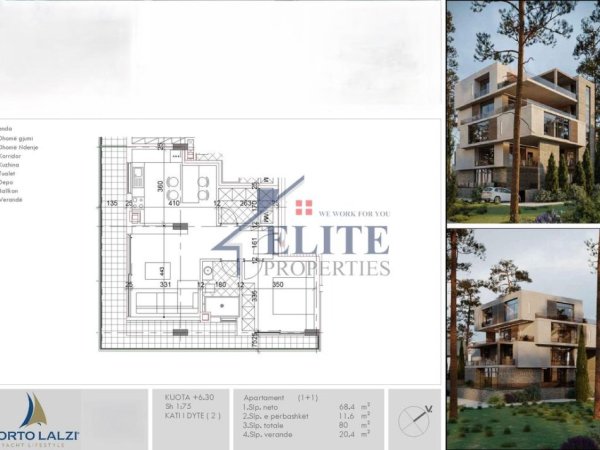 Gjiri Lalezit | Hamallaj, shitet apartament 1+1+Ballkon Kati 2, 80 m² 198.440 € (Porto Lalzi)