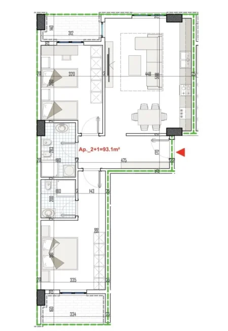 Tirane, shitet apartament 2+1+Ballkon , 108 m² 120.000 € (Apollo Residence, Paskuqan)