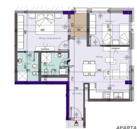 Tirane, shitet apartament 2+1 Kati 6, 100 m² 130.000 € (LAPRAKE)