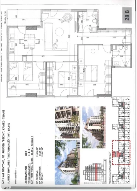 Shqiperi, shitet apartament 2+1 Kati 9, 95 m² 