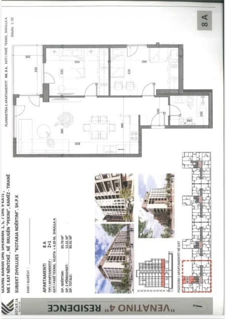 Shqiperi, shitet apartament 2+1 Kati 9, 95 m² 