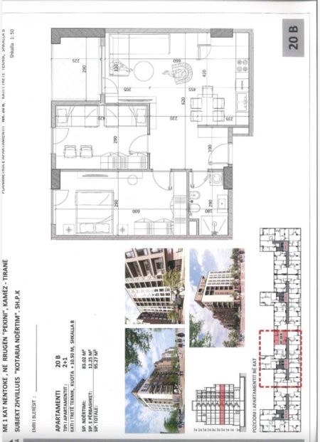 Shqiperi, shitet apartament 2+1 Kati 9, 95 m² 