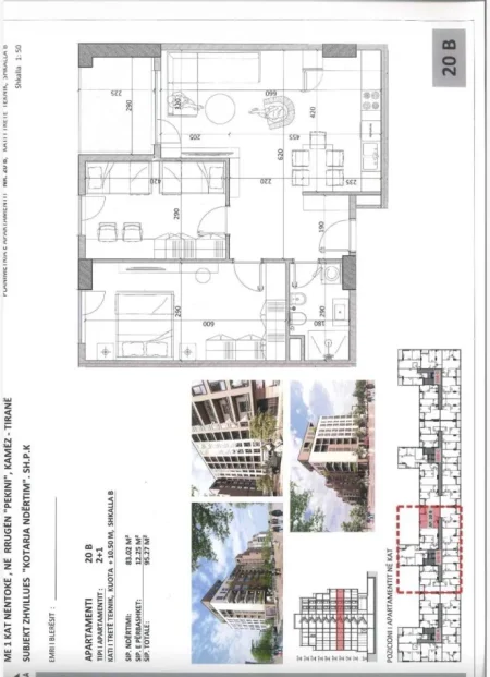 Shqiperi, shitet apartament 2+1 Kati 9, 95 m² 
