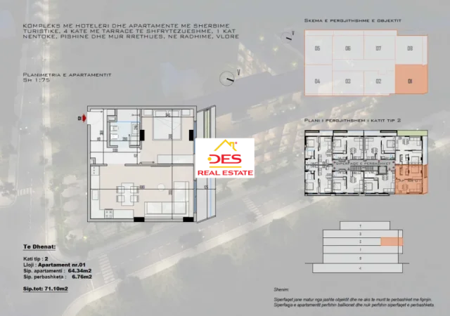 Vlore, shitet apartament 1+1+Ballkon Kati 2, 71 m² (Radhimë)