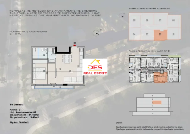 Radhime - Orikum, shitet apartament 1+1+Ballkon Kati 2, 56 m² (Radhimë)