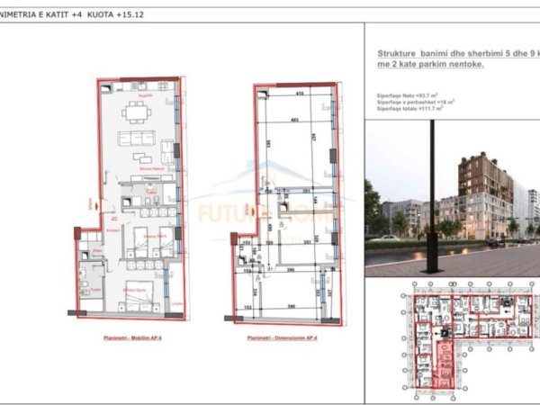 Tirane, shitet apartament 2+1 Kati 4, 111 m² 178.000 € 