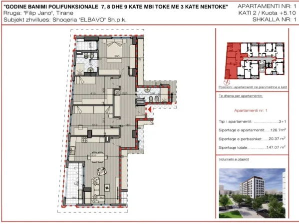 Tirane, shitet apartament 3+1 Kati 2, 147 m² 257.250 € 