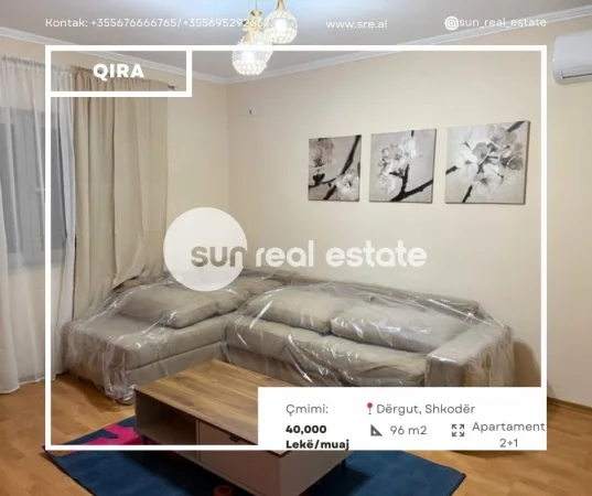 Shkoder, jepet me qera apartament 2+1+Ballkon Kati 0, 96 m² (DERGUT)