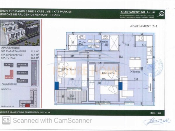 Tirane, shitet apartament 2+1 Kati 1, 85 m² 102.700 € (Kompleksi Tirana Entry II)
