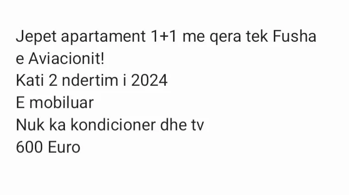 Tirane, jepet me qera apartament 1+1 Kati 2, 60 m² 599 € (Fusha Aviacionit)