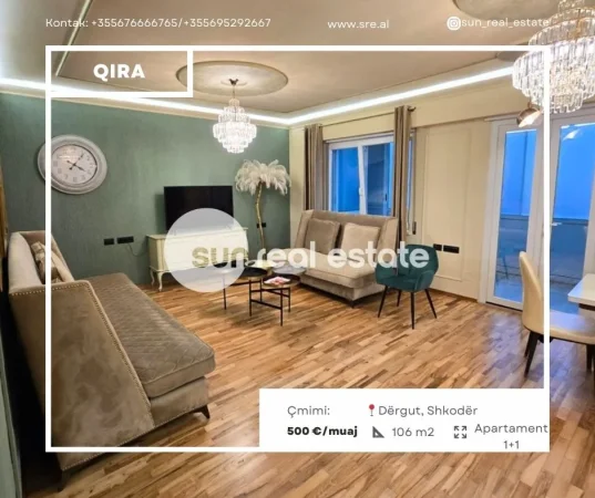 Shkoder, jepet me qera apartament 1+1+Ballkon Kati 4, 106 m² 500 € (DERGUT)