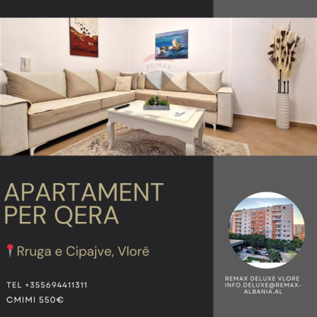Vlore, jepet me qera apartament 2+1+Ballkon Kati 4, 115 m² 550 € (rruga e Cipajve, Vlore)