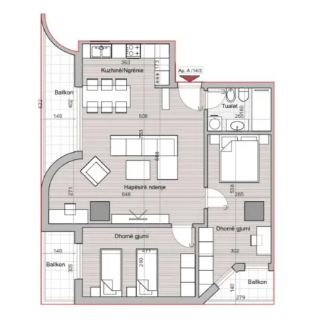 Tirane, shitet apartament 2+1 Kati 14, 128 m² (Rruga Muhamed Gjollesha)