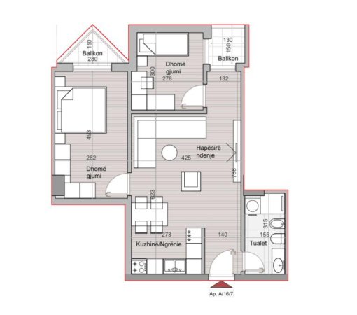 Tirane, shes apartament 2+1 Kati 16, 89 m² (Rruga Muhamet Gjollesha)