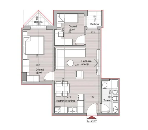 Tirane, shes apartament 2+1 Kati 16, 89 m² (Rruga Muhamet Gjollesha)