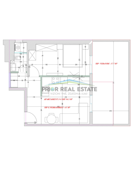 Tirane, shitet 1+1+ VERANDE  Kati 1, 76.7 m² 190.000 € (Komuna e Parisit)