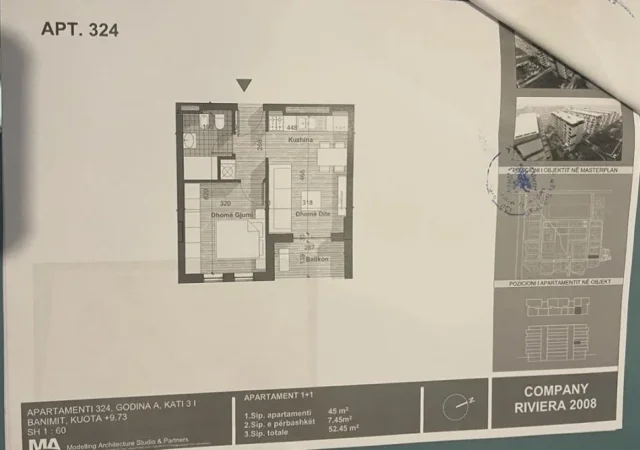 Tirane, shitet apartament 1+1 Kati 3, 54 m² 67.000 € 