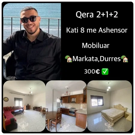 Durres, jepet me qera apartament 2+1+Aneks Kati 8, 300 € (TRREGU FRUTA PERIME)