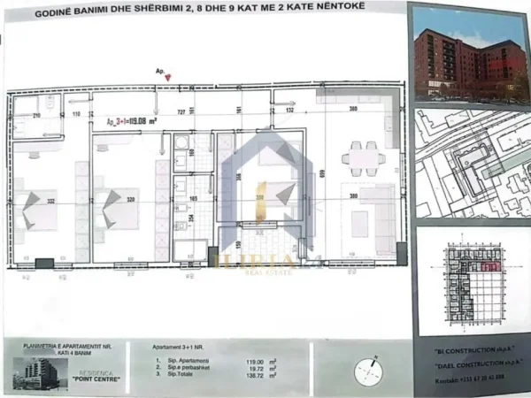 Tirane, shitet apartament 3+1+Ballkon Kati 4, 139 m² (Kamez)
