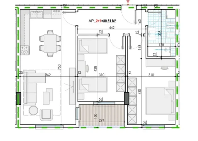 Tirane, shitet apartament 2+1 Kati 8, 95 m² 70.500 € 