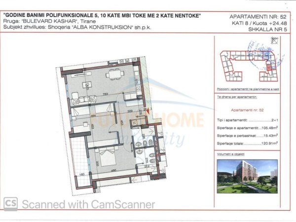 Tirane, shitet apartament 2+1+Ballkon Kati 8, 121 m² 145.000 €