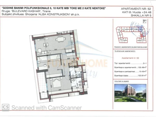 Tirane, shitet apartament 2+1+Ballkon Kati 8, 121 m² 145.000 €