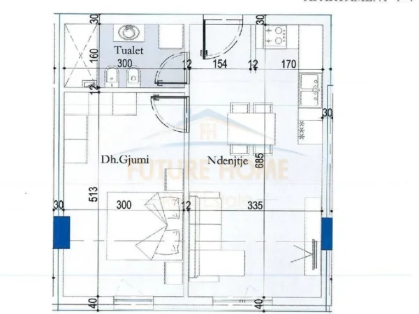 Tirane, shitet apartament 1+1+Ballkon Kati 1, 60 m² 76.830 € (ISH DOGANA)