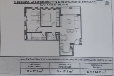 Tirane, shitet apartament 2+1 Kati 7, 114 m² 194.000 € (XHAMLLIKU)