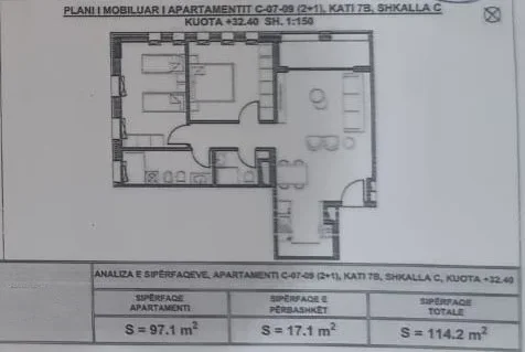 Tirane, shitet apartament 2+1 Kati 7, 114 m² 194.000 € (XHAMLLIKU)