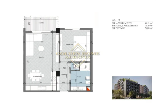 Tirane, shitet apartament 1+1+Ballkon , 79 m² 74.812 € 