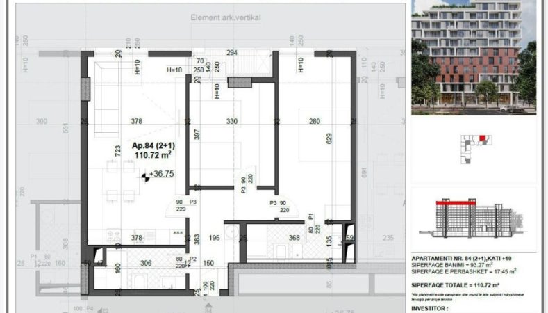 Tirane, shitet apartament 2+1+Ballkon Kati 10, 110 m² 170.500 € (FUSHA E AVIACIONIT)