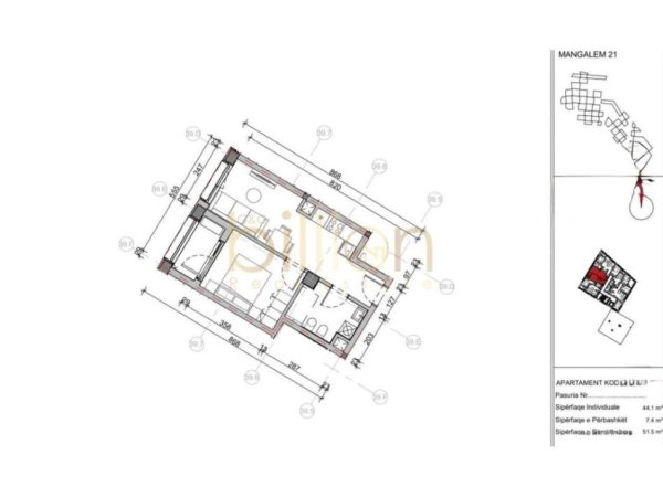 Tirane, shitet apartament 1+1 Kati 7, 51 m² 90.000 € 