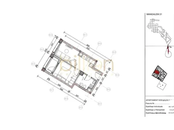 Tirane, shitet apartament 1+1 Kati 7, 51 m² 90.000 € 