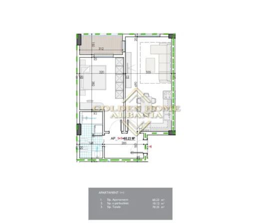 Tirane, shitet apartament 1+1+Ballkon , 67 m² 50.370 € 