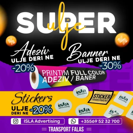 Tirane, ofroj Sherbime printimi ne baner, adeziv, stickera