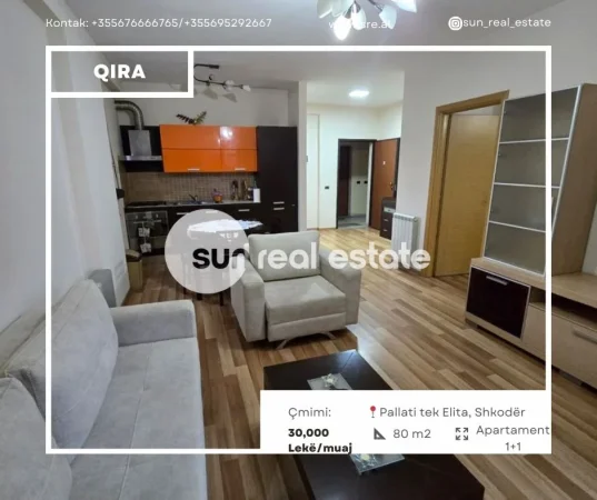 Shkoder, jepet me qera apartament 1+1+Ballkon Kati 1, 80 m² (PALLATI TEK ELITA)
