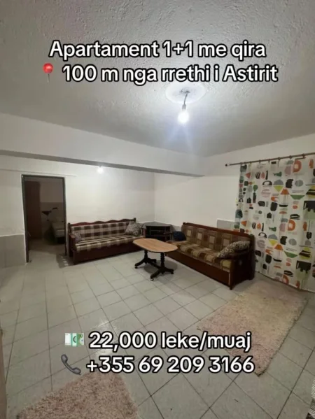 Tirane, jepet me qera apartament 1+1 , 51 m² 220 € (100 m nga rrethi Astirit)