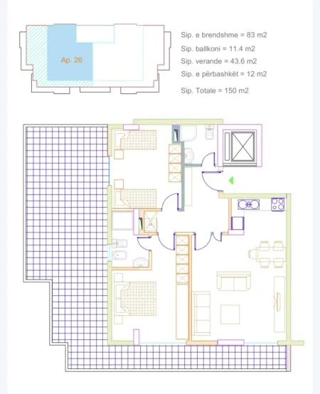 Sarande, shes apartament+verande | Penthouse 2+1+Ballkon Kati 7, 150 m² 250.000 € (Sarande)