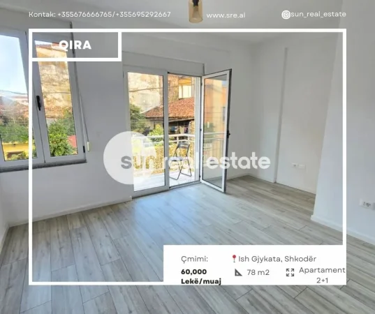 Shkoder, jepet me qera apartament 2+1+Ballkon Kati 1, 78 m² (PEDONALE QENDER)
