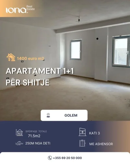 Golem, shitet apartament 1+1 Kati 3, 72 m² 